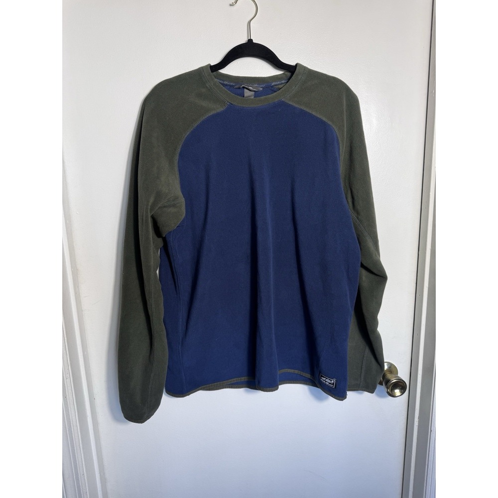 Eddie Bauer Men's L Fleece Pullover Crewneck Blue Green Raglan Winter Sweatshirt